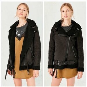 Urban outfitters SUEDE BLACK hooded aviator jacket